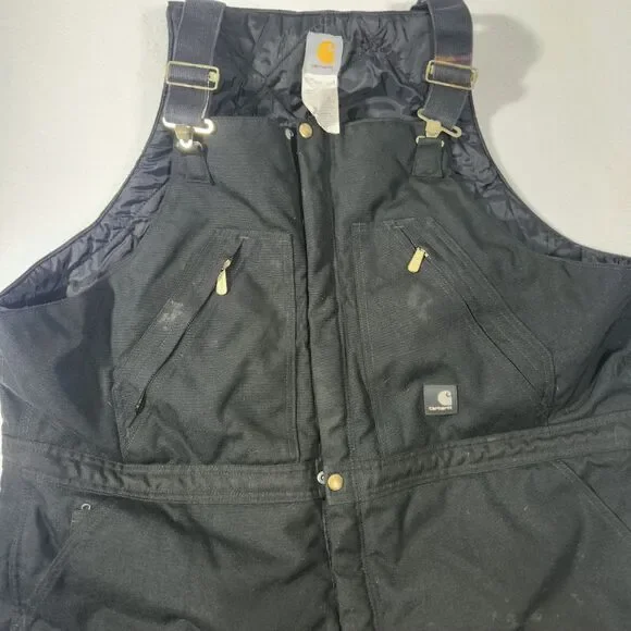 Carhartt Dungarees Adult 46x32 Black Overalls Quilted Duck Bib Double Knee Mens - Picture 1 of 15